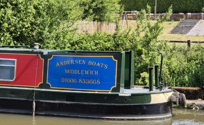 Close up of a canal boat in Middlewich